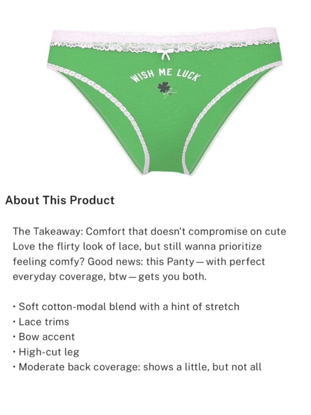 🍀VS PINK Cotton Lace Trim Scoop Bralette & Cheeky Panty Wild Green GOOD LUCK L - Picture 13 of 15